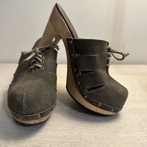 Urban Outfitters Olive Suede Lace-Up Clogs